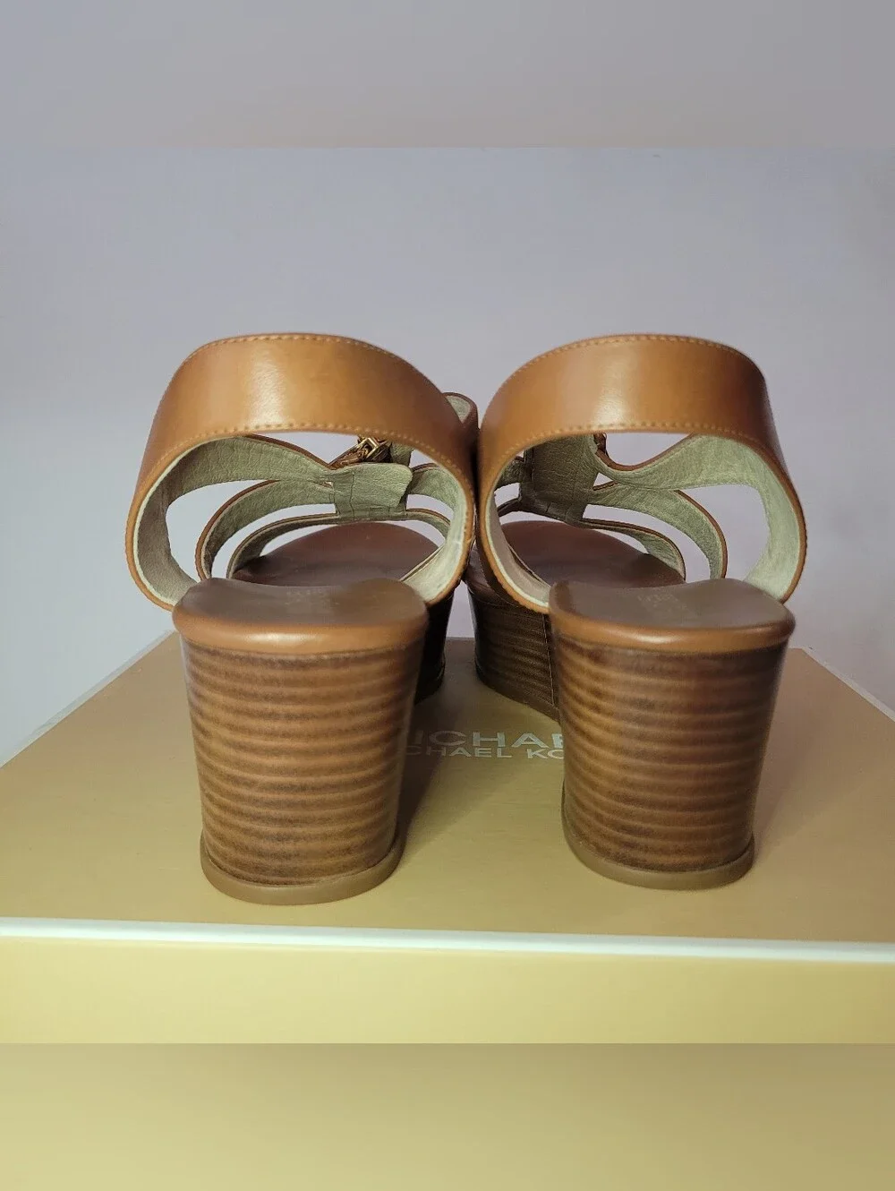 Michael Kors - Tan Leather Zip-Front Platform Wedge Sandals -  Size 10M